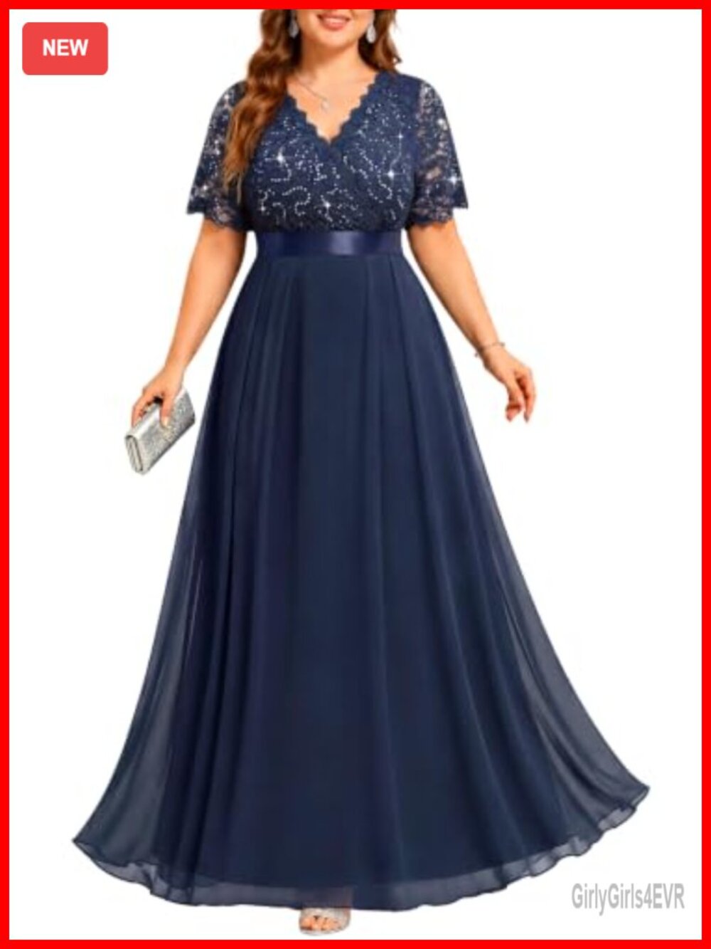 Plus Size Sequin Lace Formal Evening Gown A-Line Prom Wedding Dress